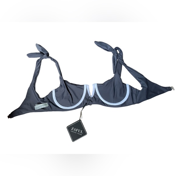 NEW Zaful Gray Smocked Shirred Bowknot Underwire V Cut Two Piece Bikini Set - Picture 5 of 11